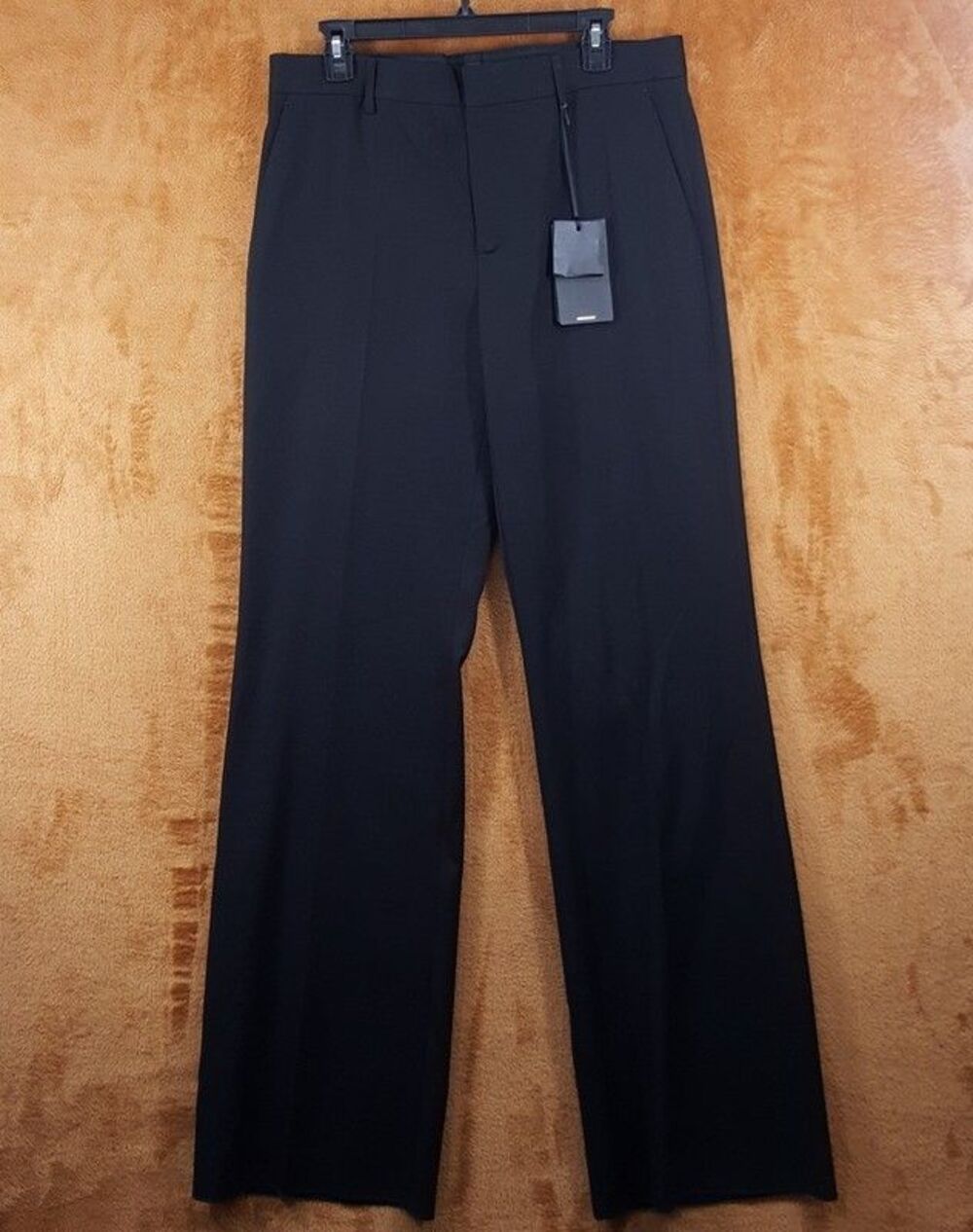 VERSACE Pants Mens Size 50 Black Wide Leg Wool Twill Raw Hem Tailoring $1225